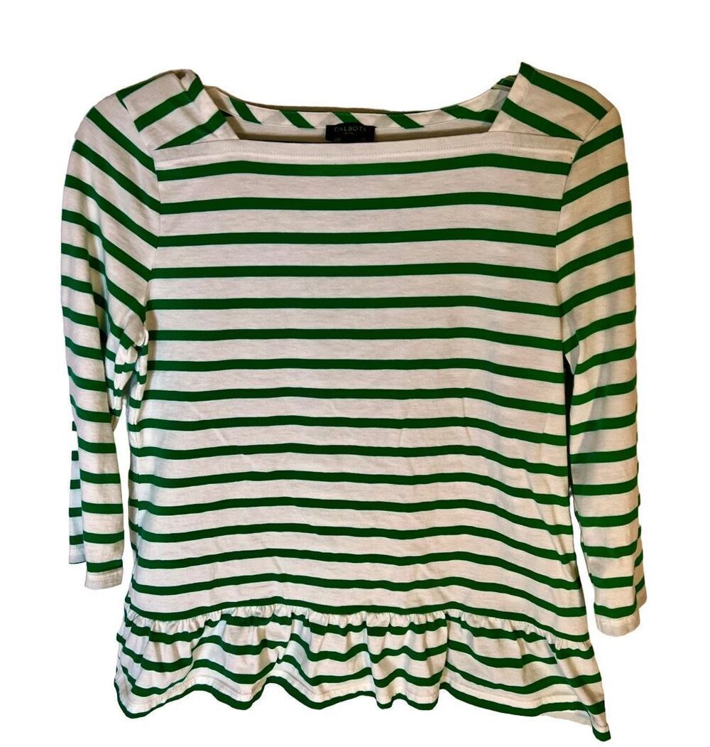 Talbots Womens White Green Stripes Peplum Sz M Worn By Actress On TV Show